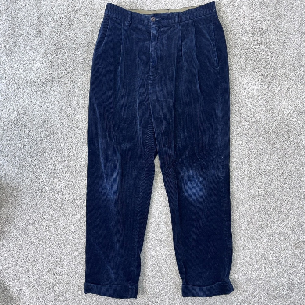 Polo Ralph Lauren Pants Mens 32x30 Pleated Navy Blue Corduroy Cuffed EUC